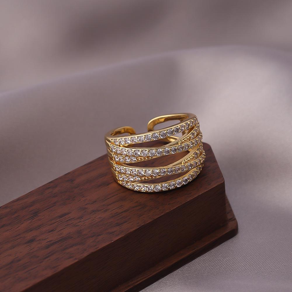 Многослойное кольцо «Волна с бриллиантами» в корейском стиле для женщин - Европейская и американская модная бижутерия для указательного пальца