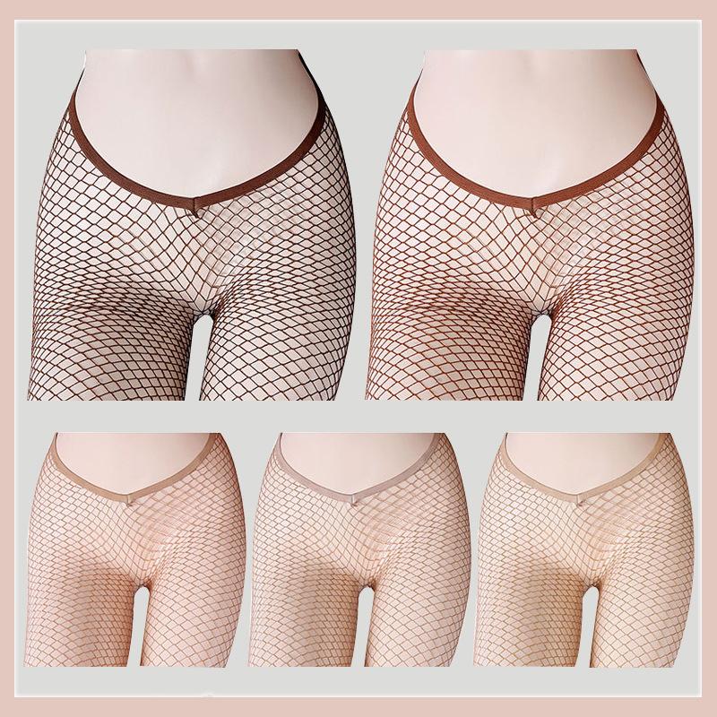 Extra Large Skin Tone V Cut Carnival Glitter Jacquard Opaque Thin Fishnet Seamless Breathable Stockings Women Sexy Sparkly