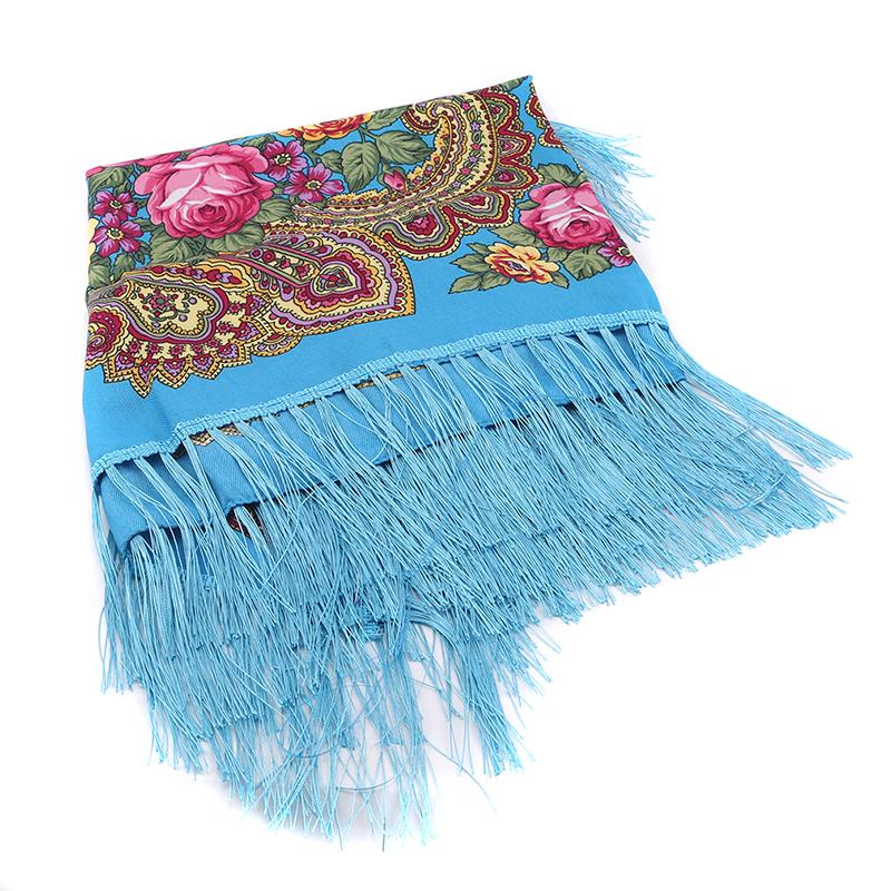 90*90cm Enthic Style Russian Women's Square Scarf Shawl Retro National Fringed Print Scarves Winter Ladies Head Wraps