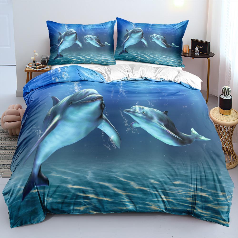 3D Dolphin Bedding Set Marine Animal Down Duvet Cover Pillowcase 2/3pc Birthday Gift King Queen Bed Cover Home Textile
