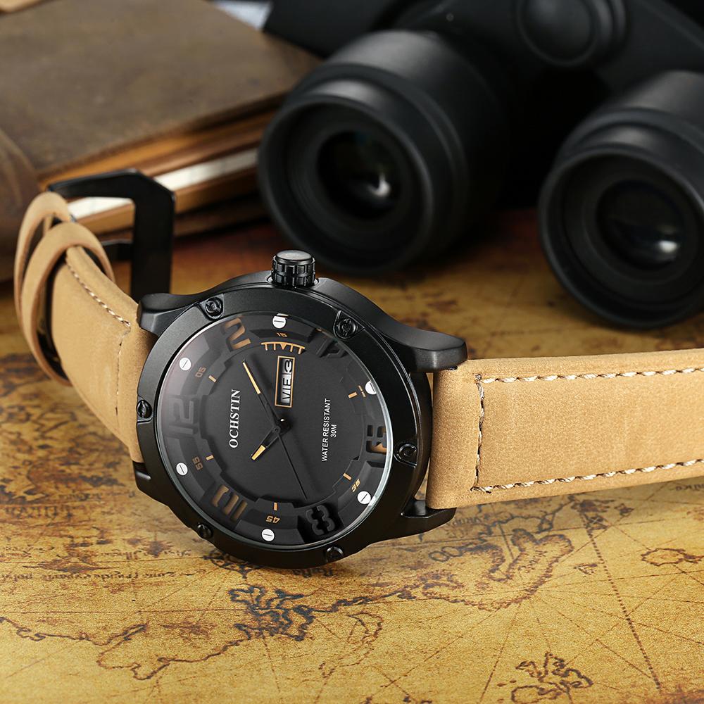 OCHSTIN Men's Watch Quartz Date Week Watches Waterproof Leather Nylon Strap Mens Wristwatches Army Sports Casual Male Clocks