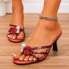 Fashion Flower Decor High Heel Slippers for Women 2025 Summer Thin Heeled Square Toe Sandals Woman Fashion Party Sandalias Mujer