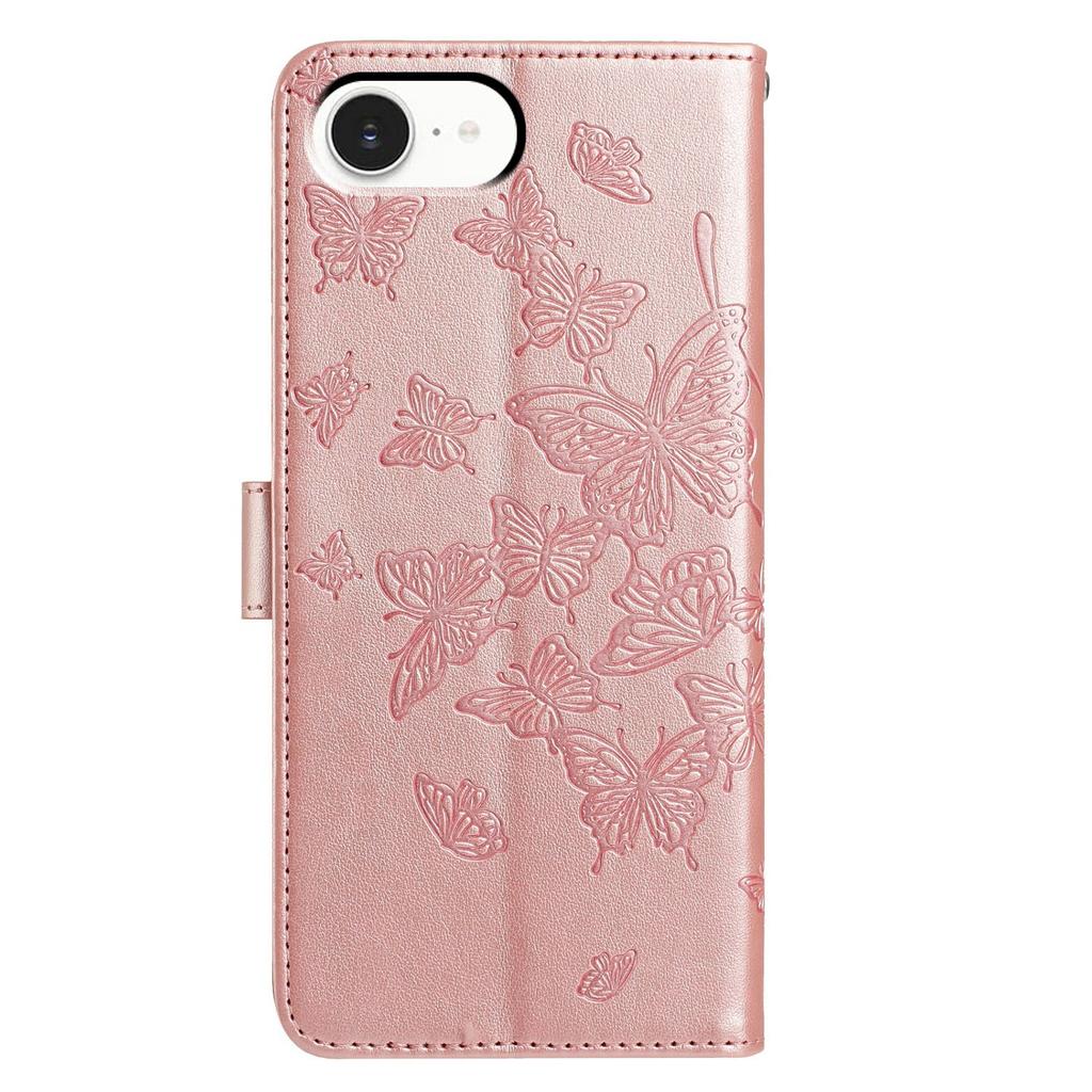 For iPhone 16e Case Butterfly Imprinted Wallet Stand PU Leather Flip Phone Cover with Strap