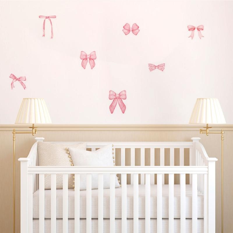 4 листа настенных наклеек с бантом, розовые наклейки на стену для вечеринки, наклейки-фрески для комнаты, дома, спальни, эстетичное художественное украшение
