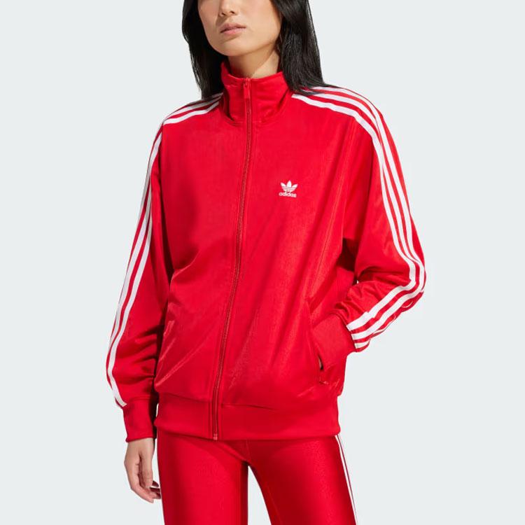 adidas Оригинальная свободная спортивная куртка Adicolor Classics Firebird с контрастным воротником в три полоски, женские топы красного цвета IP0602