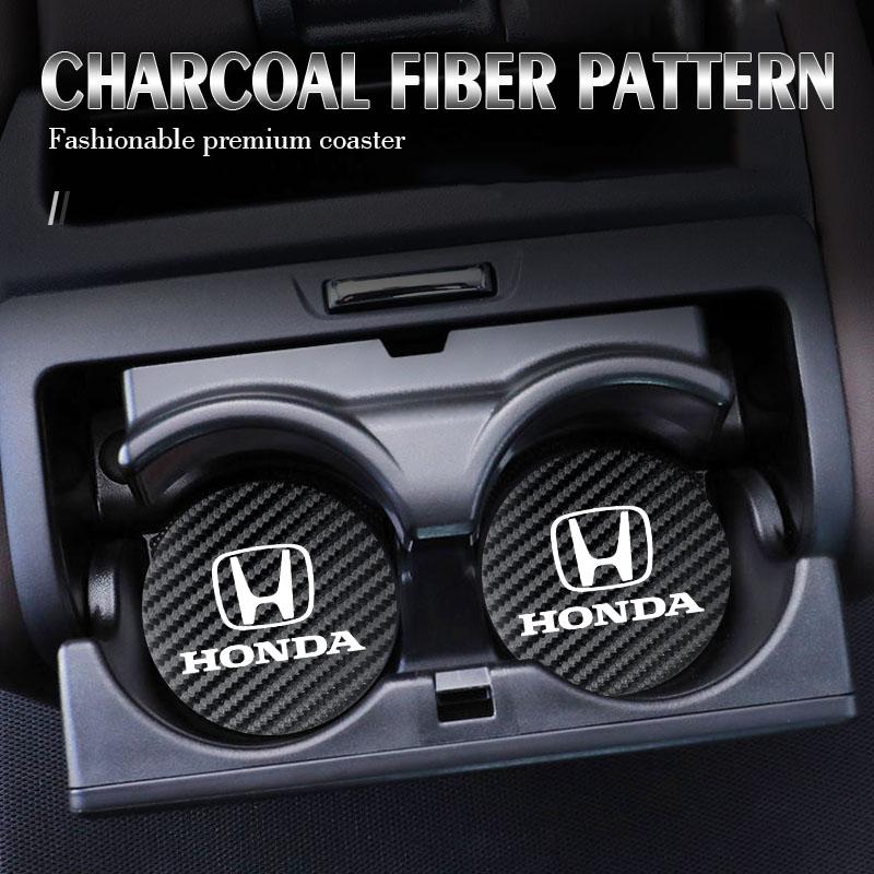 2Pcs Car Carbon Leather Water Cup Pad Anti-noise Coaster Mat For Honda Civic Fit Jazz Accord Pilot CRV Odyssey Passport City HRV aiz256