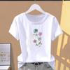 (Asian Size) Fashion Print Graphic Tee Female Flower Lovely Trend Floral Cute Trend Casual T Clothing Casual Women's Summer Top Short Sleeve T-shirt