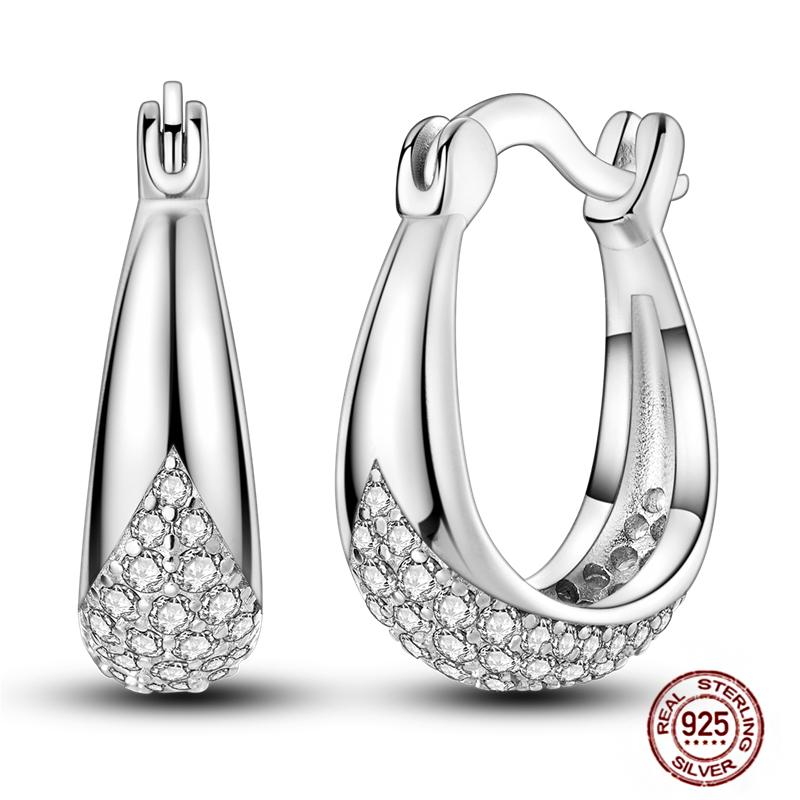 Sparkling Women Hoop Earrings 925 Copper Heart Shape Star Moon Round Blue Zircon Fit Origina Drop Earrings Zircon Holiday Gifts