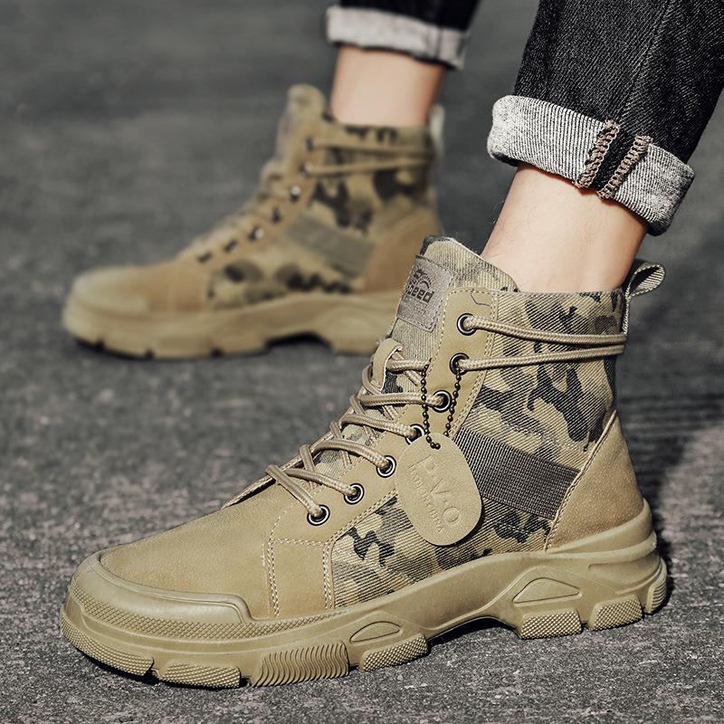 Men's Canvas Sneakers Retro Combat Boots Autumn Winter Military Boots For Men Camouflage Desert Boots Non-slip Work Shoes For Men High-top Sneakers