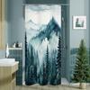 Dark Green Misty Pine Forest Shower Curtain, Mountain Foggy Woodland Scenery Tree Shower Curtains for Chic Rustic Bathroom