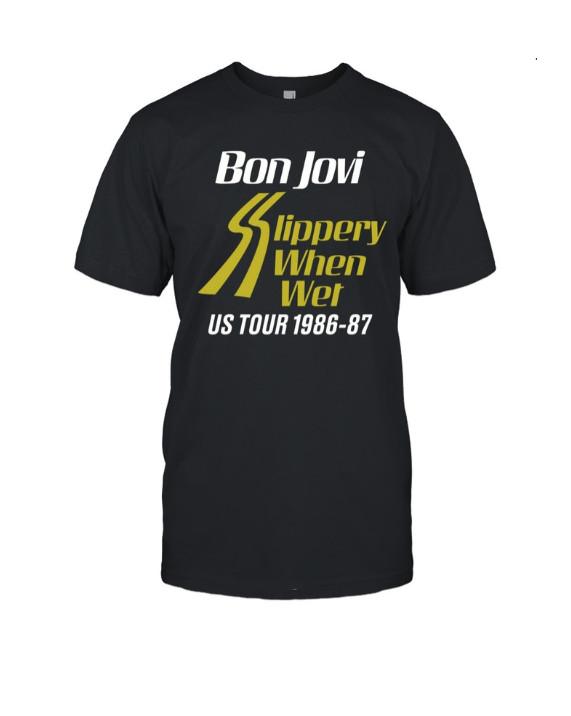 Bon Jovi 1986-87 Унисекс Футболка с логотипом группы Двусторонняя унисекс футболка - Мужская летняя хлопковая футболка с принтом