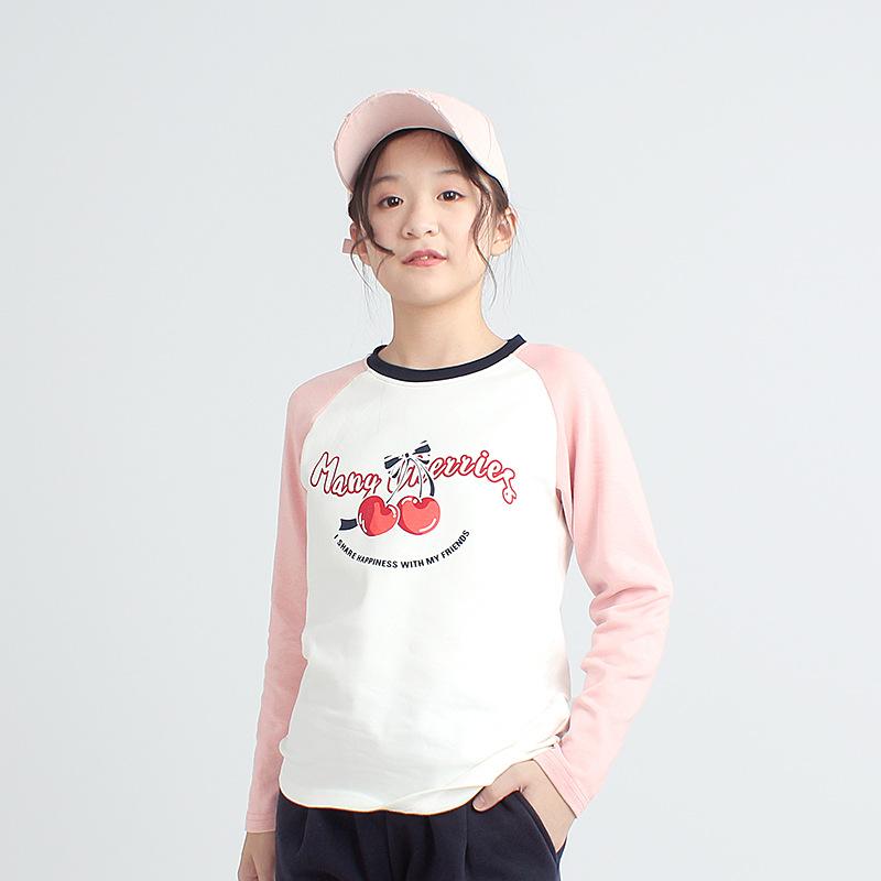 Футболка с длинным рукавом для девочек на весну и осень, хлопковая футболка с круглым вырезом и длинными рукавами, детская футболка
