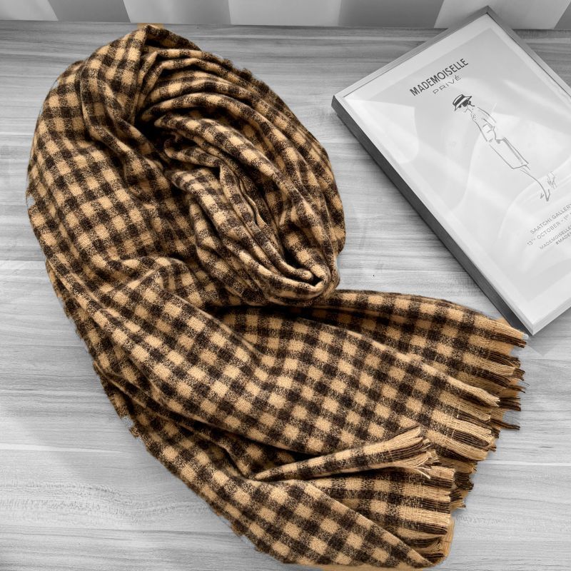 Winter Scarf 2025 New Plaid Scarf Women's Fringed Imitation Cashmere Plaid Scarf Warm Scarf Shawl