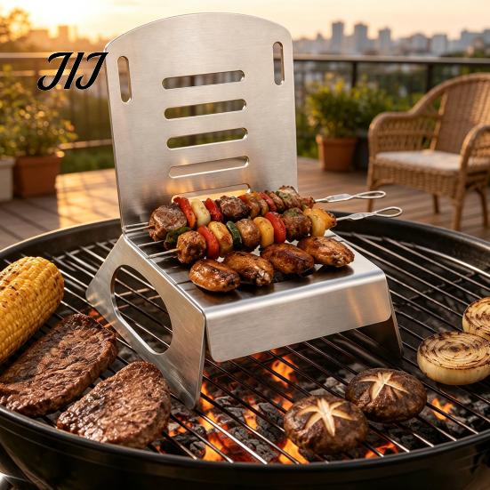 Portable Barbecue Tool Stainless Steel Chair Chicken Roaster Rack, Metal Vertical Stand for Shaped Whole And Vegetables, Outdoor Cooking Camping Party