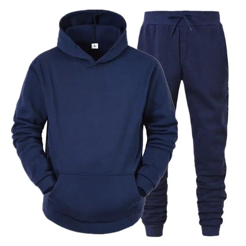 Danmo Sport Suit Men Fashion Hoodie Pant Set Cotton Hooded Autumn Casual Solid Color Tracksuit Set