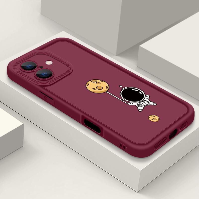 Простой матовый противоударный чехол для телефона с рисунком лунного астронавта для iPhone 16 Pro Max 15 Pro 14 13 12 11 XS XR 8 7, защита линз, мягкий бампер из ТПУ