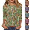 Рубашки с рукавом 3/4 для женщин, рубашка на пуговицах, топ для женщин, блузка с принтом на половину пуговиц