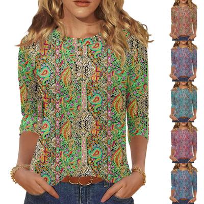 Рубашки с рукавом 3/4 для женщин, рубашка на пуговицах, топ для женщин, блузка с принтом на половину пуговиц