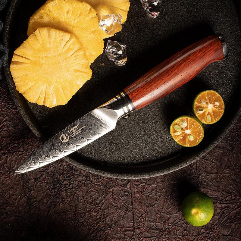 YARENH Paring Knives Japanese 73 Layer Damascus Steel Handmade Premium Dalbergia Handle Sharp Small Knife for Kitchen Cutting Fruit Peeling