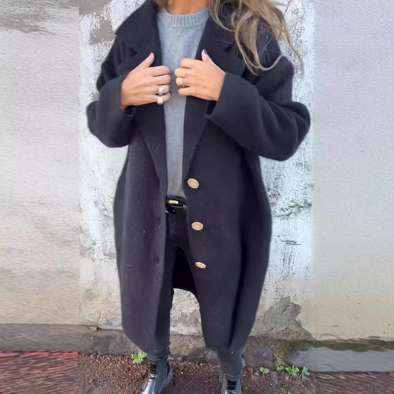 Новая женская повседневная шерстяная куртка с длинным рукавом и лацканами на осень и зиму