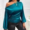 Fashion Elegant Skew Collar Loose Women's Shirts Spring and Summer Long Sleeve Lady Casual Blouses Tops Simple Asymmetric Shirt Female Clothing 26400