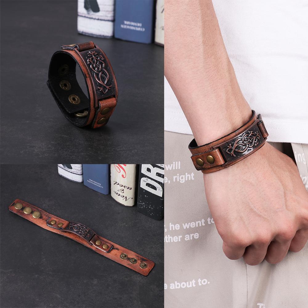 Men Women Alloy Buckle Wide Cuff Bracelet Wrap Bangle Leather Wristband Punk Snap Bracelet