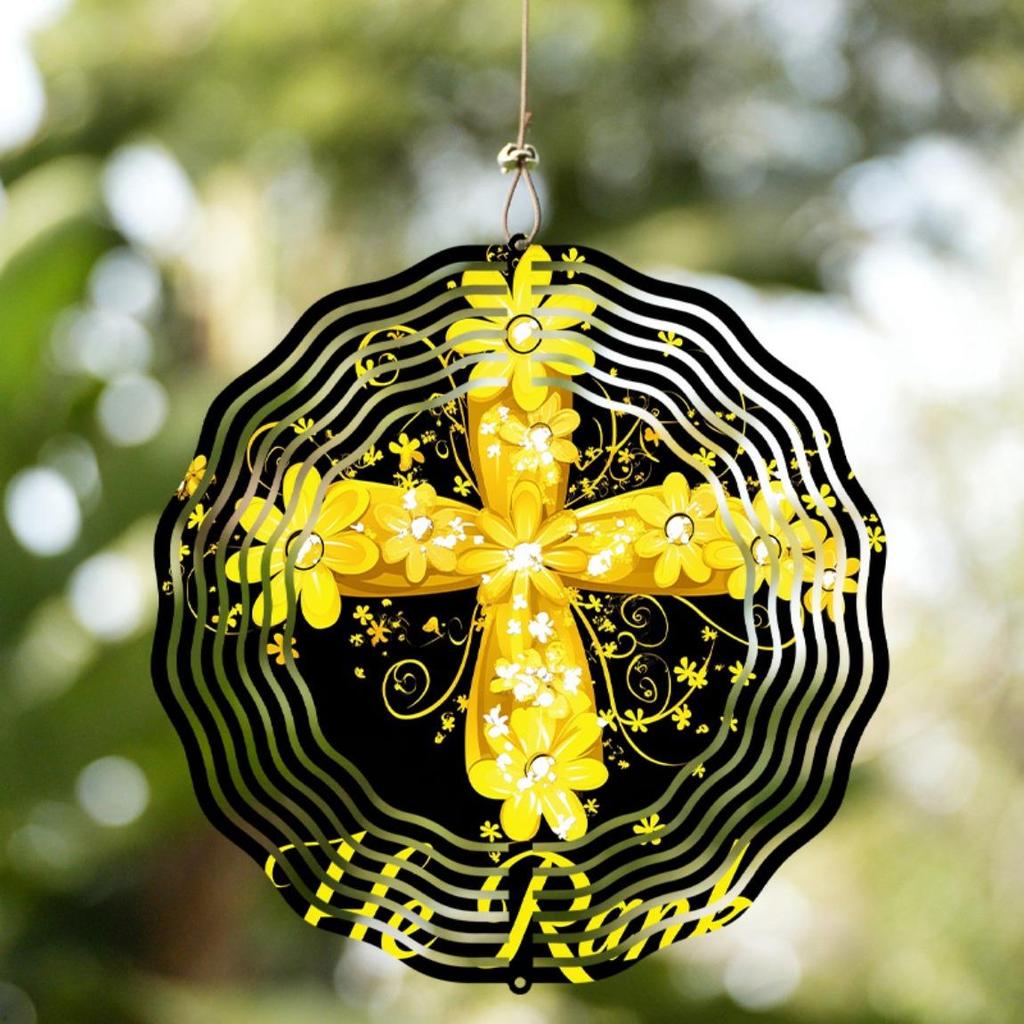 Metal 3D Cross Wind Spinner Outdoor Hanging Decor with 360 Rotating Hook Garden Yard Balcony Decoration for All Seasons