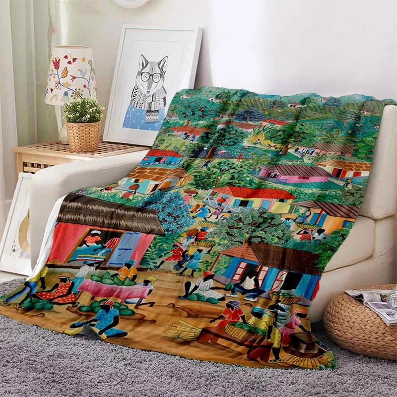 Cartoon Africa Ethiopian Painting Art Soft Flannel Blanket for Bed Bedroom Sofa Picnic,Throw Blanket for Outdoors Leisure