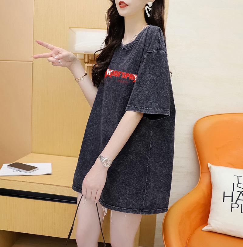 Women's Back Wrap Neck Washed and Aged Short Sleeve Designer T-Shirt