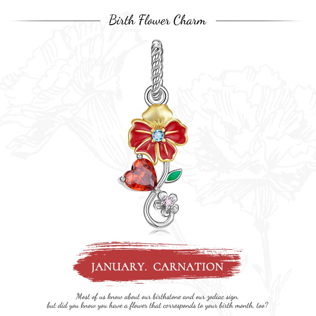 Elegant 12 Birth Flowers Charm Pendant Authentic 925 Sterling Silver Zirconia Beads for Women Fine Jewelry Charm Bracelets Christmas Flower Pendant