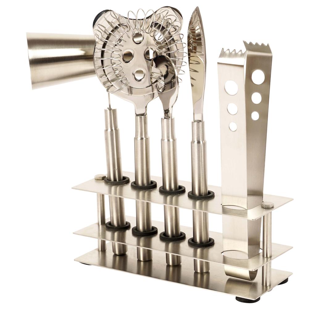 Trifri Барный набор инструментов, набор для бармена с подставкой, 5 предметов, наборы для бара из нержавеющей стали для домашнего бармена, набор оборудования для смешивания напитков