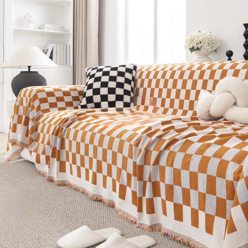 Ins чехол для полотенец для дивана, тканевый чехол для дивана, десять тысяч шахматных тарелок, сетка, полное покрытие, универсальная подушка для четырех сезонов, ковер для дивана