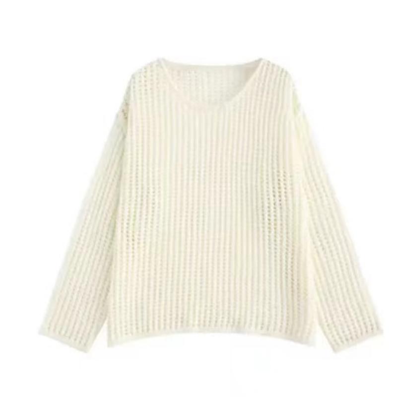 IHUASU Женская ажурная трикотажная блуза на лето и осень, простой свободный повседневный топ, ленивая ветрозащитная рубашка от солнца