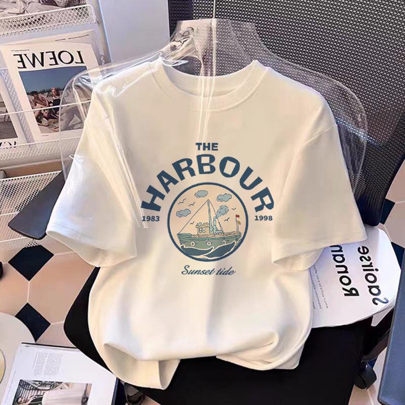 Футболка из хлопка с короткими рукавами, женская, тонкая, летняя, корейская версия, модная, свободная, с круглым вырезом спереди и короткими рукавами, женская, универсальная