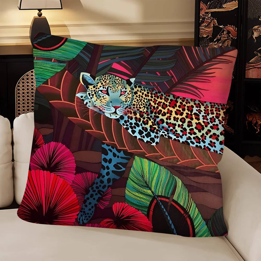 Tropical Rainforest Tiger Pillow Case Fashion Square Pillowcase Bedroom Sofa Room Ins Decoration Leisure