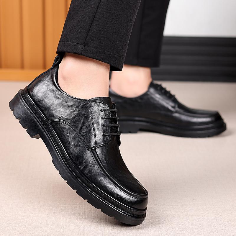 Модные однотонные модные повседневные кожаные туфли для мужчин Весна Осень Туфли на платформе Мужские с круглым носком Новая дизайнерская обувь Мужская