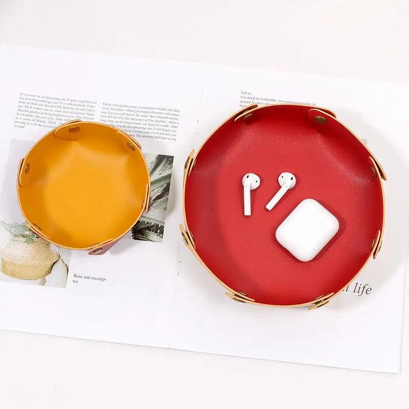 1PCS Nordic Style Leather Storage Tray Desktop Organizer For Key Jewelry Cosmetic Storage Box Folding Organizer Home Decoration