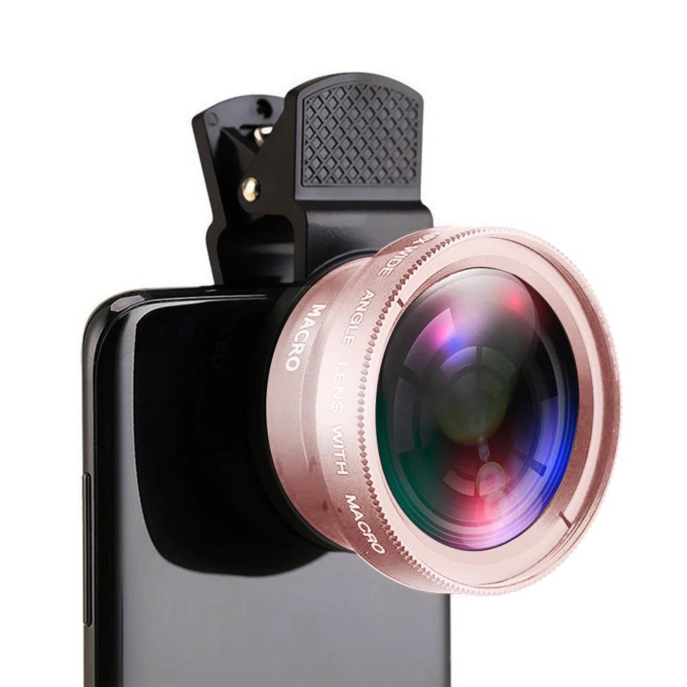 Объектив микрокамеры 2 в 1 49UV широкоугольный для iPhone Xiaomi Redmi 0.45X макро HD-объектив на объективы для смартфона с зажимом для телефона