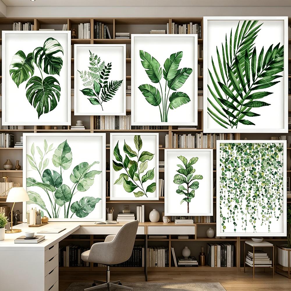 Bohemian Watercolor Tropical Plant Canvas Painting Monstera Banana Leaf Eucalyptus and Fern Art Posters Aesthetic Bedroom Decor