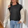 Women Spring Autumn Splice Mesh Long Sleeve Skew Collar Pullover T Shirt Blouse Top