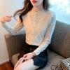 Elegant Long Sleeve Lace Bottoming Fleece Shirt with Half Turtle Neck for Women Thickened and Warm for Winter