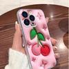 Прозрачный противоударный чехол с вишнями и пудровыми каплями для iPhone 14-17 Promax