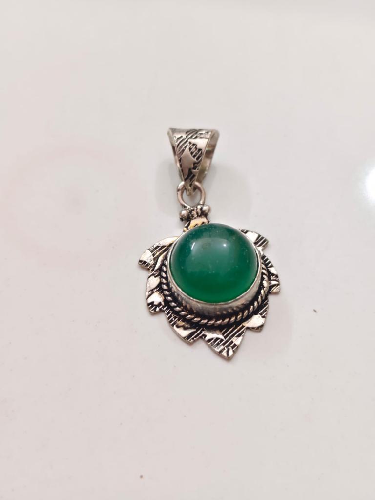 Green Onyx Pendant | 925 Sterling Silver, Handmade Round Gemstone Pendant.