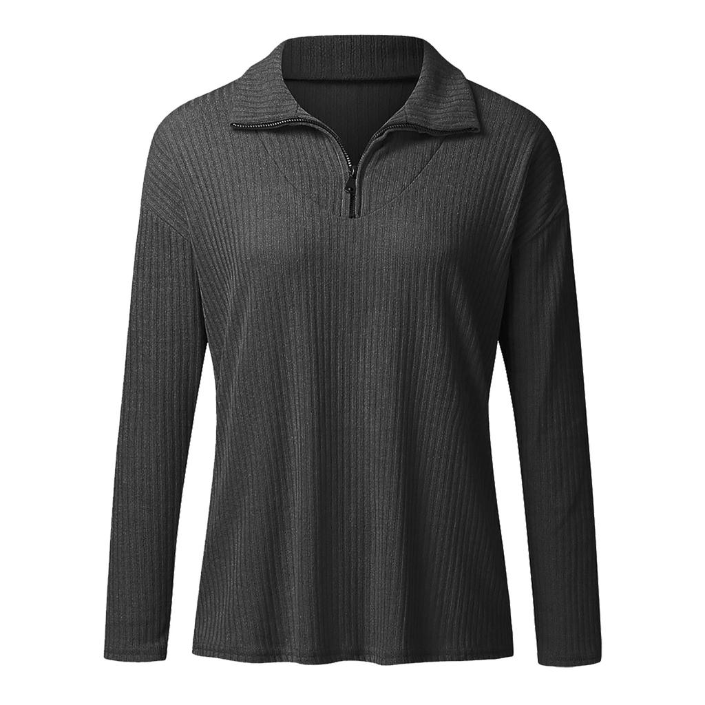 Женский осенне-зимний повседневный свободный однотонный вязаный свитер с длинными рукавами и воротником-стойкой, пуловер на полумолнии