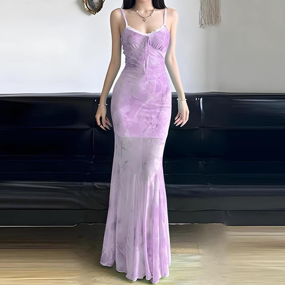 Летнее новое чистое желание стиль отпуска приморское платье на бретелях повседневное с сеткой и принтом бабочек платье-годе с облегающим бедра подолом