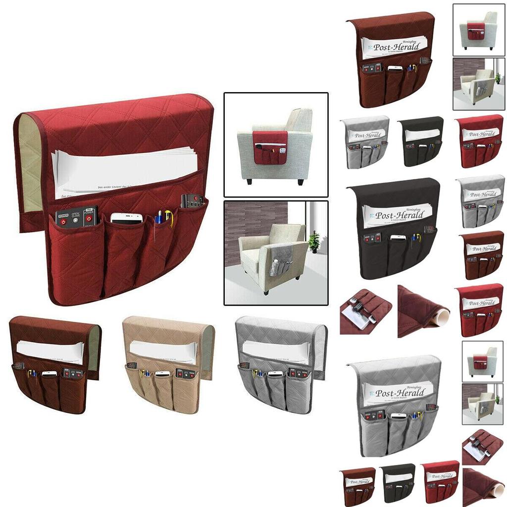 Стильный органайзер на подлокотник дивана-кресла с 5 карманами, с прочной стежкой в стиле ультразвуковой