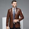 Spring And Autumn New Men's Leather Jacket Thin Plush Lapel High-End Business Casual Slim Suit Jacket