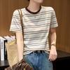 Футболка средней длины с короткими рукавами в полоску в стиле ретро с радужными полосками для женщин, летний новый топ Lazy