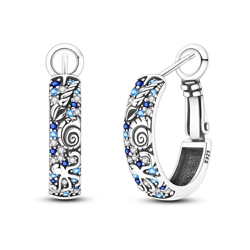 Серьги-кольца из серебра 925 пробы с синим цирконом, ловцом снов, пером, звездой, луной, милым когтем для женщин, тонкие ювелирные изделия в подарок на день рождения