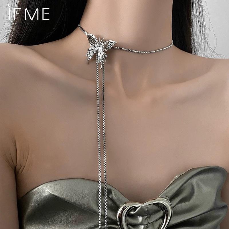 iF ME Fashion Butterfly Silver Necklace Adjustable Drawstring Waist Chain Choker for Women Jewelry Accessories